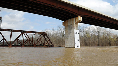Flooded White River at bridge crossing